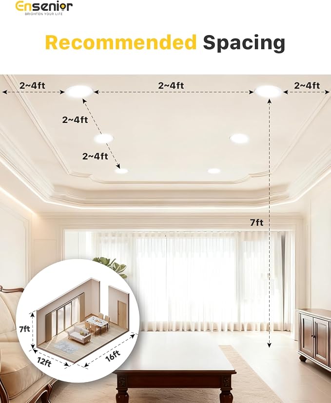 Ensenior 24 Pack 4 Inch LED Recessed Ceiling Light, Dimmable, 3000K-5000K 3CCT, 750LM 9W 120V, High Brightness Canless Wafer Downlight - ETL&FCC&IC