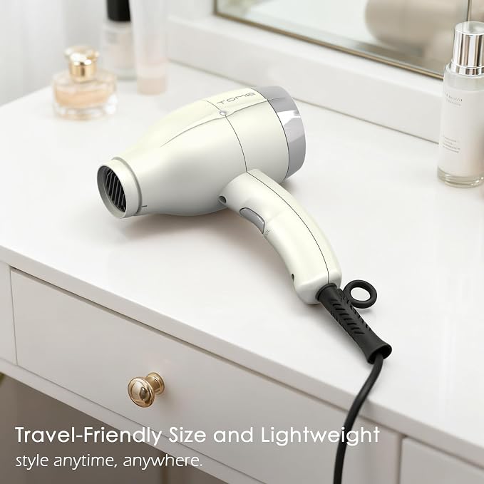 TOME Hair Dryer with Diffuser, 1875W Ionic Blow Dryer with Comb Attachment and Concentrator for Home Use, Fast Drying with Cool Shot and 2 Heat & 2 Speed Settings, 125V, White