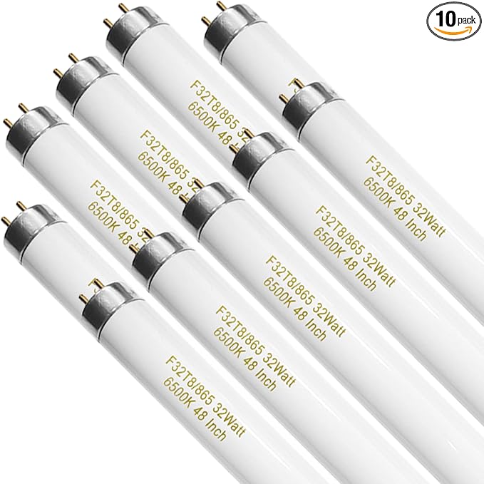 Konideke 10 Pack, F32T8/865 Fluorescent Light Bulb 48 Inch Daylight 32 Watt, T8 Fluorescent Bulb 4 Foot, 2800 Lumens G13 Medium 6500K Bi-Pin Base