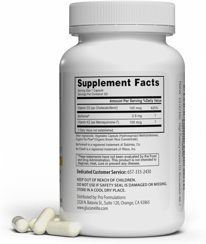 Pro Formulations MD D3 + K2 Elite – ビタミンD3 + ビタミンK2 – 60日分 – 高効能、高生体利用性MK-7配合