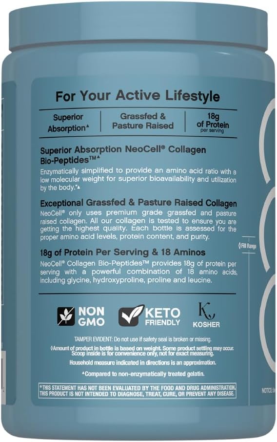 NeoCell Collagen Bio-Peptides Powder | 10oz | Super Hair, Skin, and Nails | Superior Absorption | Grassfed Protein Supplement | Advanced with 18 Essential Amino Acids