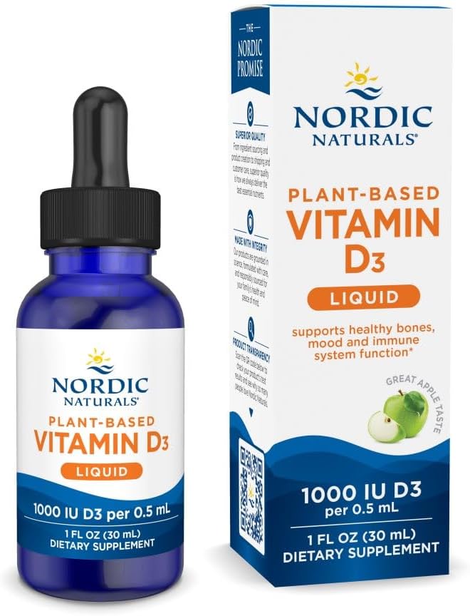 Nordic Naturals 植物性ビタミンD3リキッド - 30ml - ビタミンD3 1000 IU - 健康な骨、気分、免疫システム機能の維持に - 非遺伝子組み換え、ビーガン対応 - 60回分