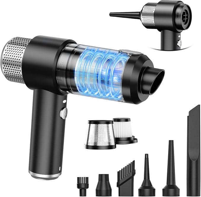 KMM Handheld Car Vacuum Cleaner, 16000PA Hand Held Vacuum Portable Cordless, 2 in 1 Air Duster and Vacuum Cleaner with LED Light, Multi-Nozzles, 120W High Power Mini Vacuum for Home, Pet, Office