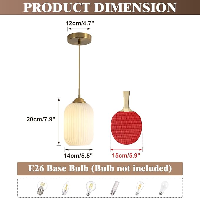 KCO Lighting Mid Century Modern White Oval Glass Gold Pendant Light Nordic 1-Light Brushed Brass Dining Pendant Lights Mini Globe Hanging Kitchen Island Lighting Fixtures