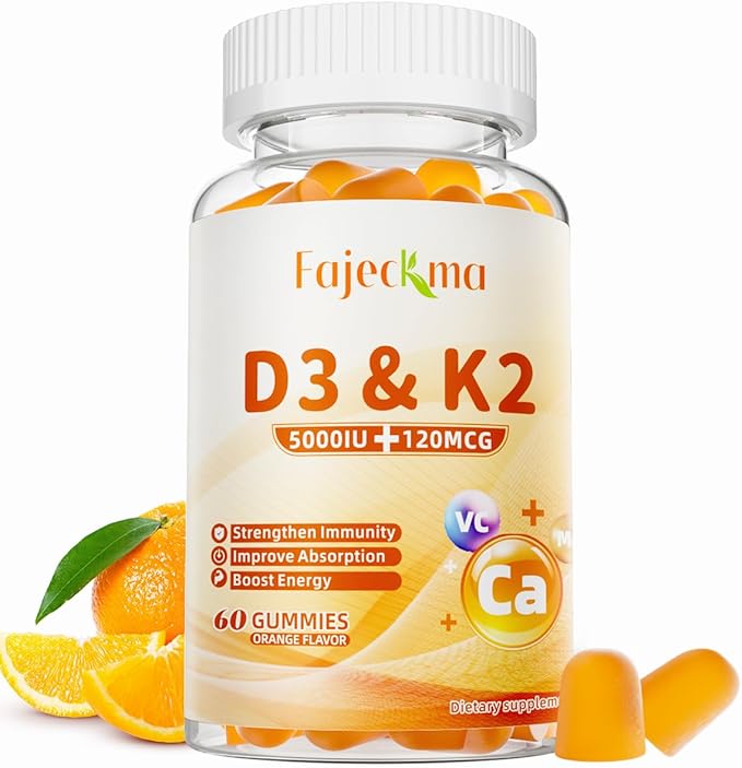 Natural D3 K2 Vitamin Gummies: Sugar Free Chewable Supplement Plus Magnesium Zinc Calcium B12 B6 B9 for Immune Skin Health Support Stress Relief - for Low Energy Sports Adults(60Count)