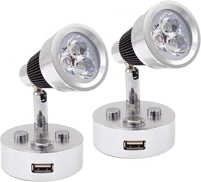 RV Lights Interior Fixture, 12V LED with USB Port RV Reading Light Dimmable Touch Bedside Light Warm White for Camper Trailer Caravan Truck Boat Motorhome Lighting