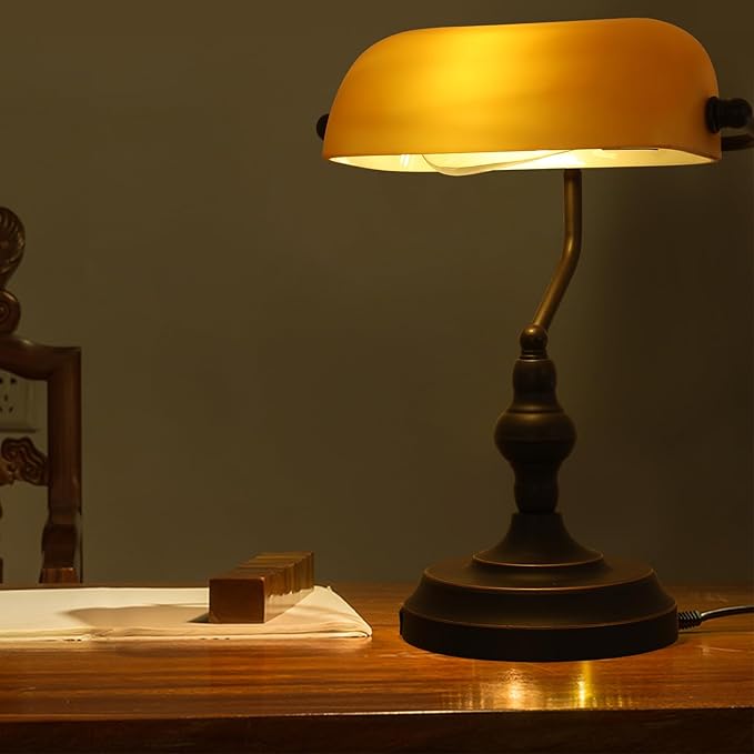Banker Desk Lamp Touch Control, Vintage Banker's Desk Lamp with USB-A Port, 3 Way Dimmable Desk Lamps, Farmhouse Library Lamp Oil Rubbed Bronze for Office, Study Room