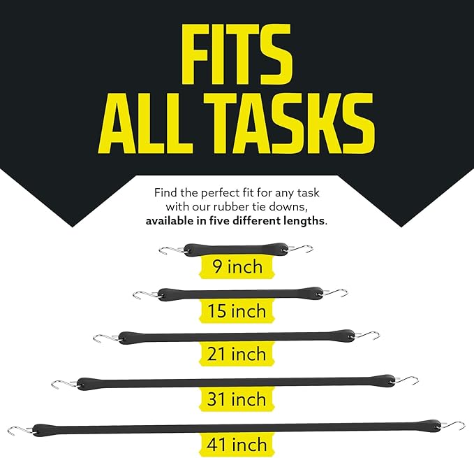 Pack of 50 Tarp Straps, 41" Long Natural Rubber Bungee Cord Tie-Downs Ideal for Securing Tarps, Canvases, Cargo in Cold Climates. Trailer Tie-Downs w/ Metal S-Hooks, by DC Cargo Mall.