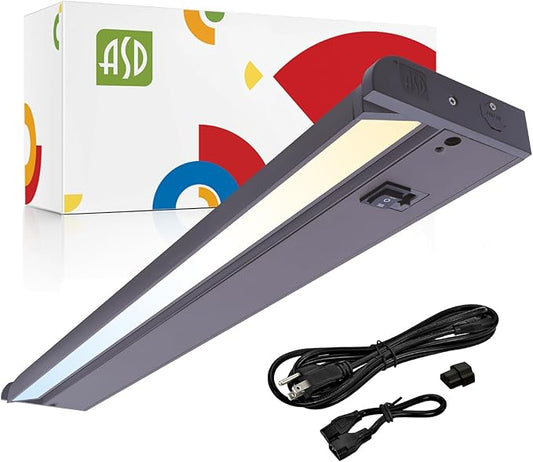 ASD Swivel LED Under Cabinet Lighting Plug in or Hardwired 24 Inch, Dimmable Under Cabinet Lights with High/Low/Off Switch, 3CCT 2700K-4000K, Linkable Under Counter Lights for Kitchen, Bronze, ETL