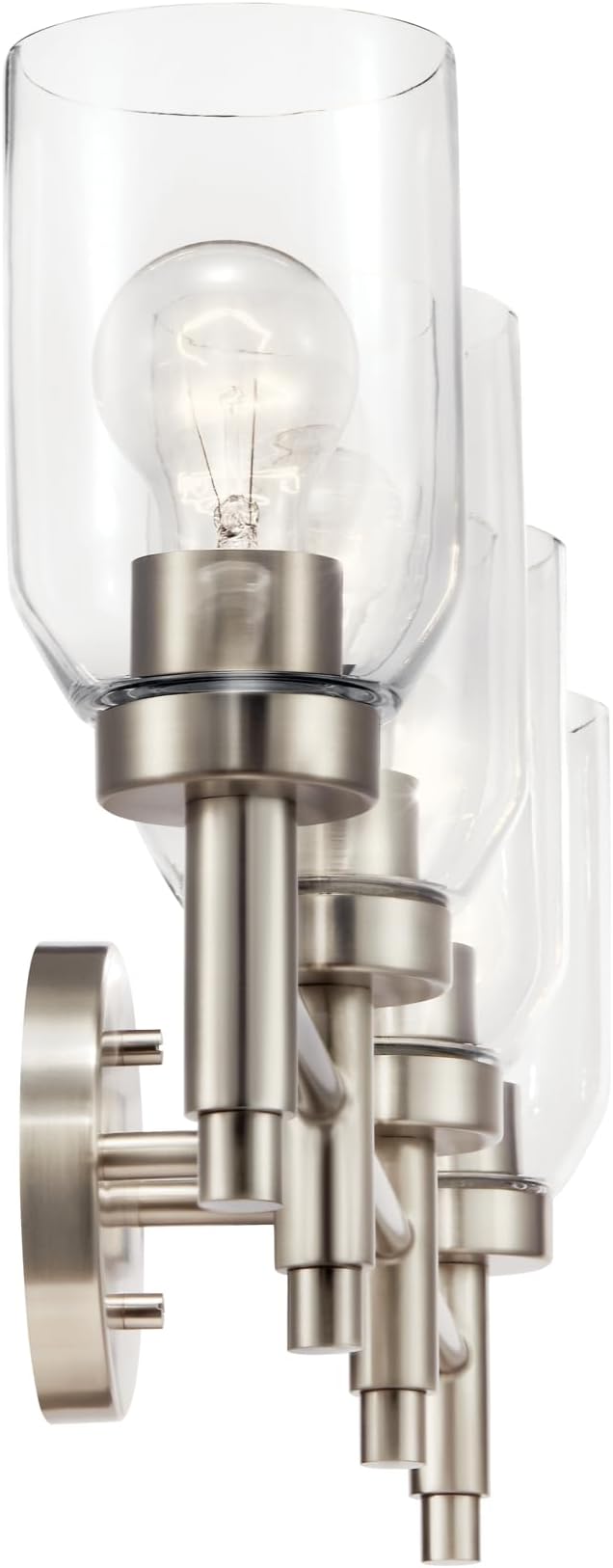 Kichler Madden 4-Light Bathroom Vanity Light Fixture with Clear Glass in Brushed Nickel, Modern Wall Mount for Single or Double Vanity Over Mirror (10.5" x 34"), 55186NI