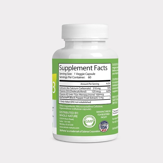 Vitamine K2 D3 avec BioPerine - 5000 UI D3 + K2 MK-7 pour la santé des os et du cœur - 60 capsules végétaliennes