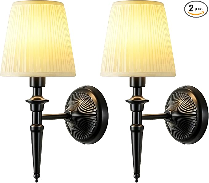 Battery Operated Wall Sconces Set of 2, Wireless Rechargeable Wall Lights with 12 RGB Colors and 3CCT Dimmable, Small Fabric LED Wall Lamps for Bedroom, Living Room, Hallway, Black