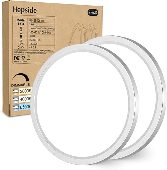 hepside 2Pack Dimmable Flush Mount Ceiling Light Fixture Brushed Nickel, 3000/4000/6500K Ceiling Lamp, 7.5INCH 15W 1500LM Low Profile Light for Bedroom, Kitchen, Bathroom, Hallway