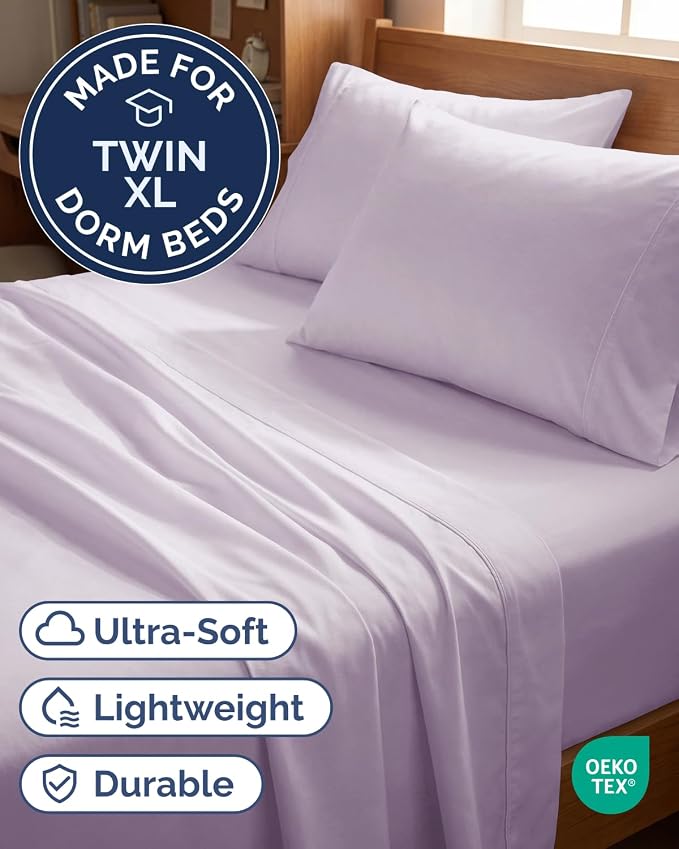 Twin XL 4 Piece Sheet Set - Comfy Breathable & Cooling - Soft Hotel Luxury Bedding Set with 8-16 Inch Deep Pockets - 1 Flat & 1 Fitted Sheet & 2 Pillowcases - Wrinkle Free & Easy Care - Light Lavender