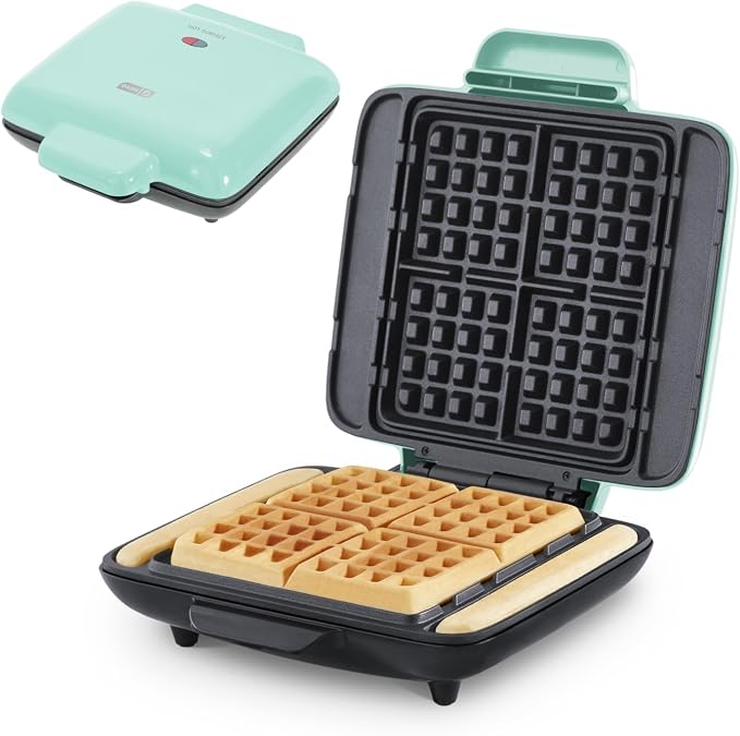 DASH No-Drip Waffle Maker: Waffle Iron 1200W + Waffle Maker Machine For Waffles, Hash Browns, or Any Breakfast, Lunch, & Snacks with Easy Clean, Non-Stick + Mess Free Sides - Aqua