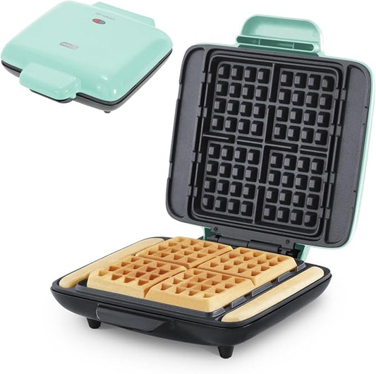 DASH No-Drip Waffle Maker: Waffle Iron 1200W + Waffle Maker Machine For Waffles, Hash Browns, or Any Breakfast, Lunch, & Snacks with Easy Clean, Non-Stick + Mess Free Sides - Aqua