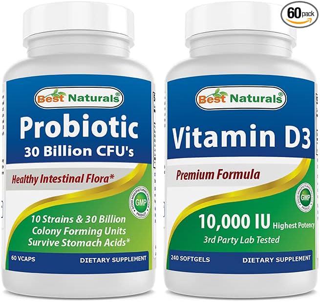 Best Naturals Probiotique 10 souches & 30 milliards d'UFC & Vitamine D3 10000 UI