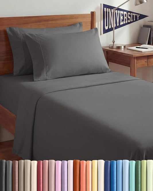Twin XL 4 Piece Sheet Set - Comfy Breathable & Cooling - Ultra-Soft Hotel Luxury Bedding Set w/ 8-16 Inch Deep Pockets - 1 Flat & 1 Fitted Sheet & 2 Pillowcases - Wrinkle Free & Easy Care - Dark Grey