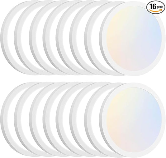 Brightever Flush Mount LED Ceiling Light White, 3 Color Temperature in One 3000K-4000K-5000K, Dimmable 15W 1200Lm 7 Inch Round Light Fixture Slim Low Profile Surface Mount for Basement, Porch(16-Pack)