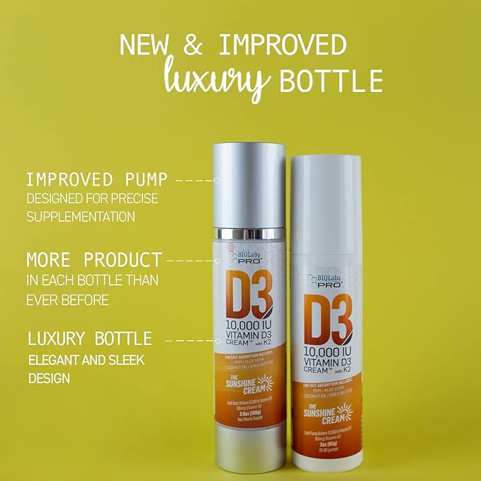 Crème de vitamine D naturelle pure D3 10000UI, puissance maximale, pour lutter naturellement contre la carence en vitamine D - avec de la vitamine K2 et de l'extrait de feuille d'olivier - Pour trois mois - Sûre et efficace (10 000 UI - 102 g)