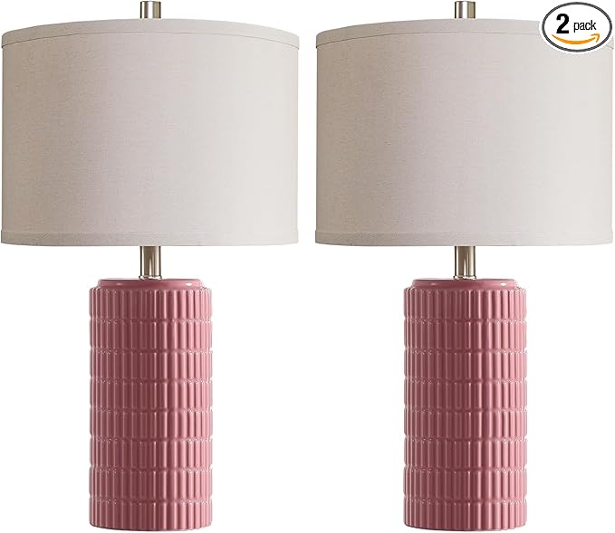 AIEAMPDO 23" Set of 2 Pink Ceramic Table Lamp for Living Room Bedroom, Modern Farmhouse Nightstand Desk Lamps for Dining Room Dresser End Table Entryway, 2 LED Bulbs Included