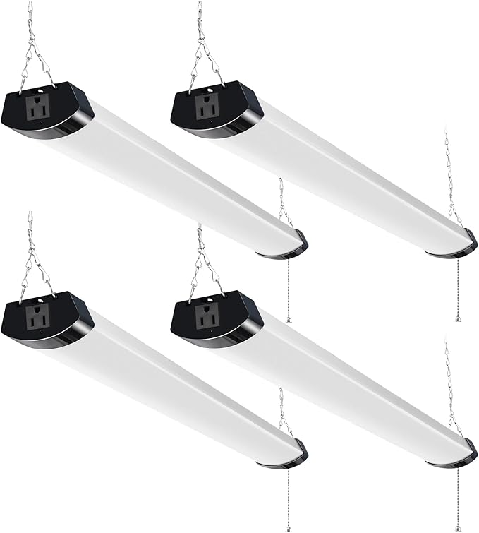 hykolity 4FT 70W LED Shop Light Linkable, 8000lm(300w Equivalent), 5000K Utility Shop Lights for Garages, Workshops, Basements, Hanging or FlushMount, with Power Cord and Pull Chain, ETL, 4 Pack