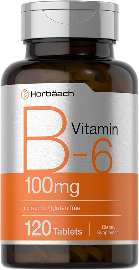 Horbaach Vitamin B6 100mg | 120 Tablets | Pyridoxine HCl | Vegetarian, Non-GMO & Gluten Free Supplement