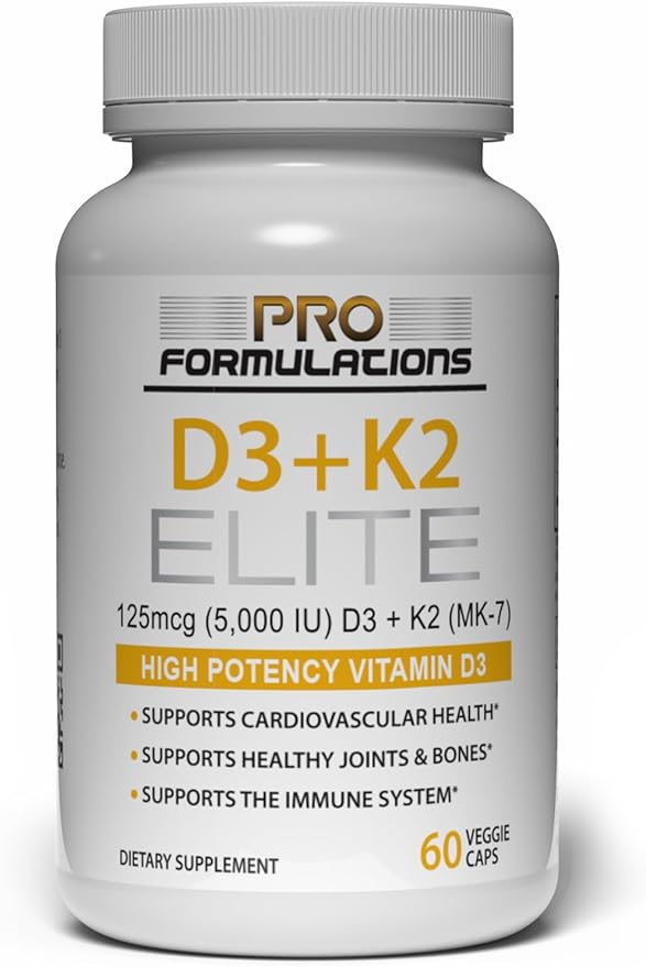 Pro Formulations MD D3 + K2 Elite – ビタミンD3 + ビタミンK2 – 60日分 – 高効能、高生体利用性MK-7配合