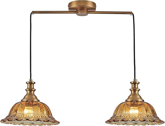HDDFL Vintage 2 Light Pendant Light Fixtures Modern Brown Glass Hanging Lighting with Adjustable Cord for Kitchen Island Dining Room Living Room Hallway
