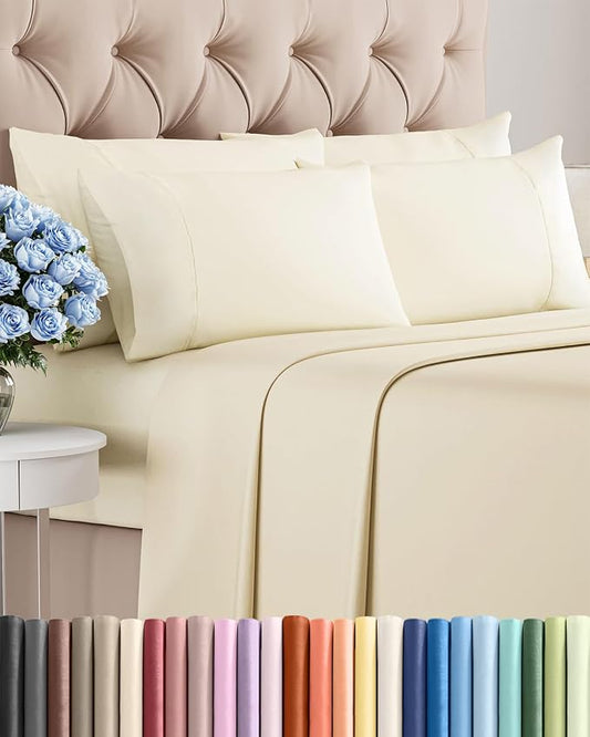 King 6 Piece Sheet Set - Comfy Breathable & Cooling - Ultra-Soft Hotel Luxury Bedding Set with 8-16 Inch Deep Pockets - 1 Flat & 1 Fitted Sheet & 4 Pillowcases - Wrinkle Free & Easy Care - Off White