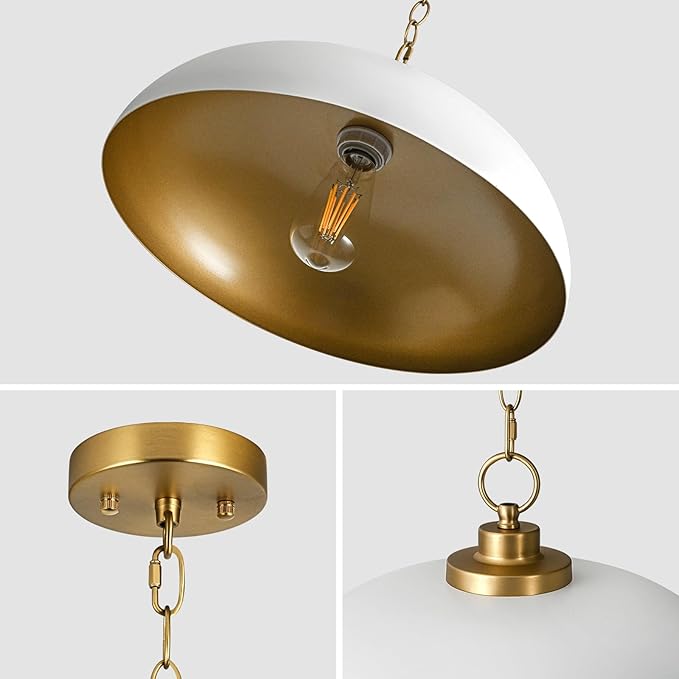 Lingkai 15.7" Pendant Light Fixtures, Farmhouse Pendant Lights Kitchen Island, White Hanging Ceiling Light for Kitchen Island Dining Room