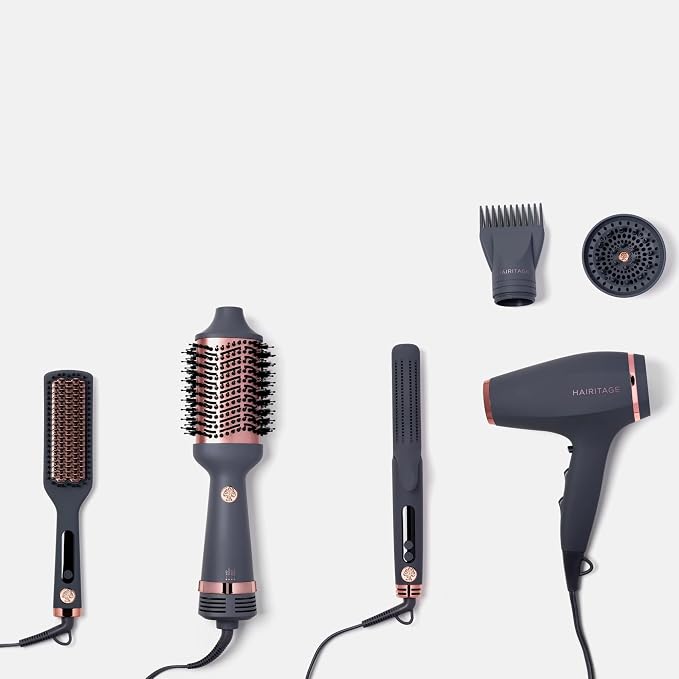 Hairitage Ionic Hair Blow Dryer & Diffuser + Concentrator Attachments, for All Hair Types, 1875 Watts, 3 Heat Settings & Cool Shot Locks-in Style, Best Lightweight Diffuser for Smooth Blowouts