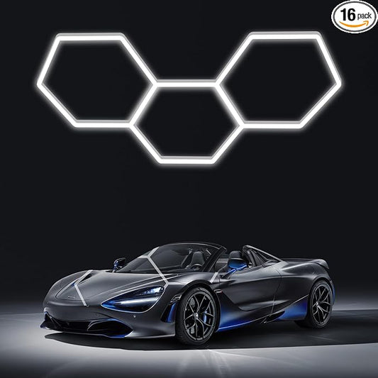 LZHOME LED Hexagon Garage Lights: 15900LM Super Bright 3 Hexagon LED Lights Car Detailing Hexagonal Light for Garage Workshop Warehouse Basement Gym