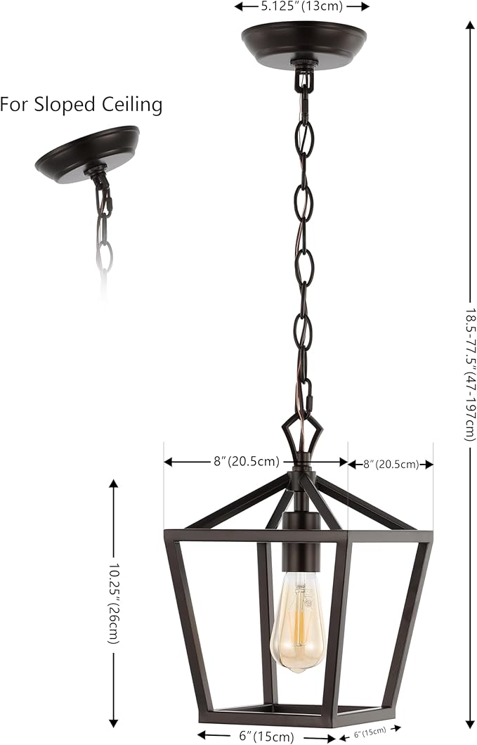 JONATHAN Y 8" Oil Rubbed Bronze Lantern Pendant Light, 1-Light Pagoda Style Metal Cage Farmhouse Hanging Ceiling Fixture for Kitchen Island, LED Bulb Included JYL7618A