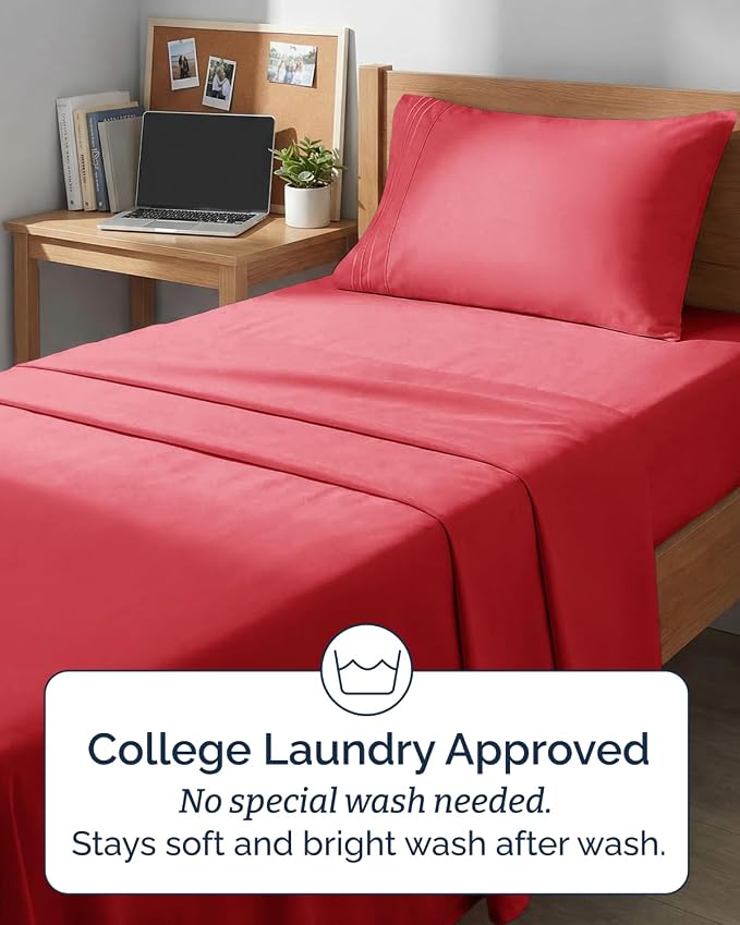 Twin XL 4 Piece Sheet Set - Comfy Breathable & Cooling - Ultra Soft Hotel Luxury Bedding Set w/ 8-16 Inch Deep Pockets - 1 Flat & 1 Fitted Sheet & 2 Pillowcases - Cozy, Wrinkle Free & Easy Care - Red