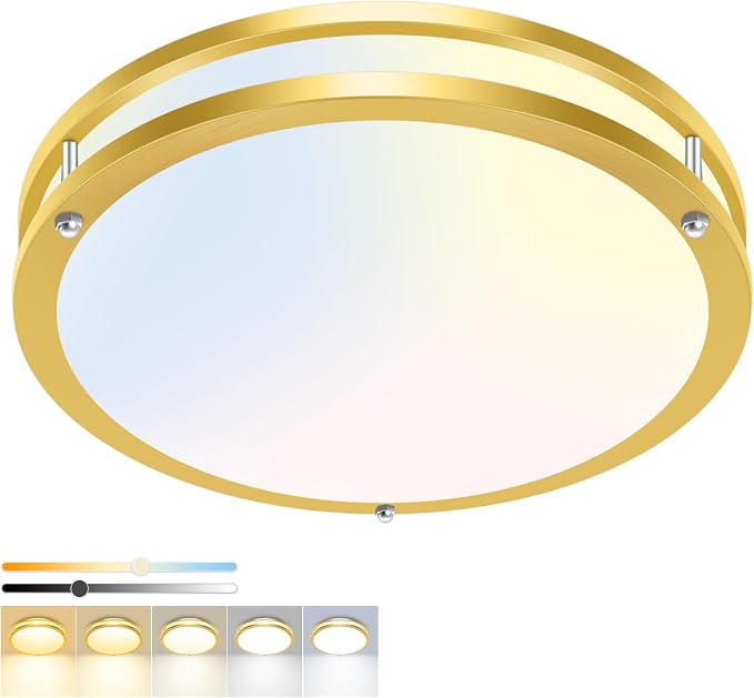 hepside 1 Pack Flush Mount Ceiling Light Fixture, Dimmable & 5Color Temperatures Ceiling Light Black, 10inch 15W 3000K 3500K 4000K 5000K 6500K Adjustable Ceiling Lamps for Bathroom Bedroom Hallway