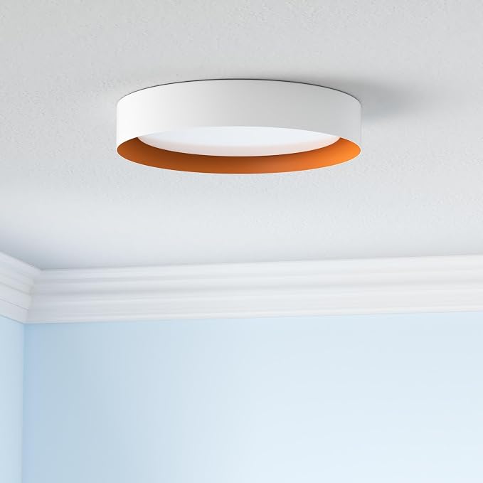 Bargeni 16.5" White Gold Flush Mount Ceiling Light, Dimmable LED Fixture | 30W LED ceiling light with 3000K warm white glow, ideal for hallways, closets, bedrooms and entryways