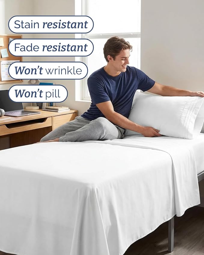Twin XL 4 Piece Sheet Set - Comfy Breathable & Cooling - Ultra Soft Hotel Luxury Bedding Set w/ 8-16 Inch Deep Pockets - 1 Flat & 1 Fitted Sheet & 2 Pillowcases - Wrinkle Free and Easy Care - White