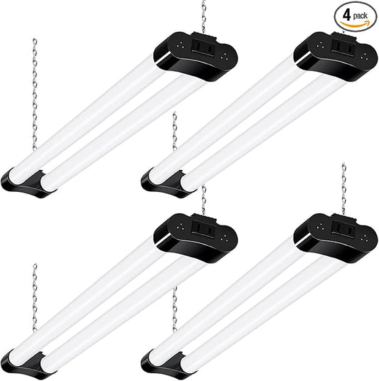 hykolity 4 Pack Linkable LED Shop Light for Garage, 2FT 22W Utility Light Fixture, 2500lm, 5000K Daylight LED Workbench Lighting with Power Cord, Hanging or Flush Mount, Black - ETL
