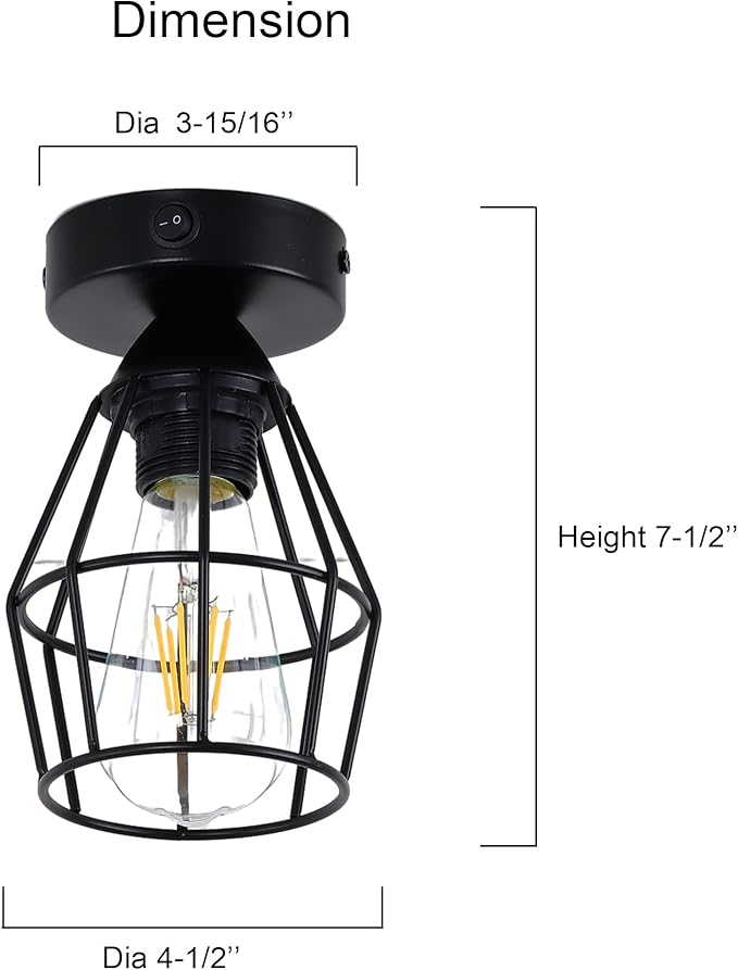 RV Vintage Ceiling Light (Bulb Included), 12V Metallic Interior Light Fixture with On&Off Switch, Semi-Flush Mount Ceiling Fixture with Metal Shade for Camper Trailer