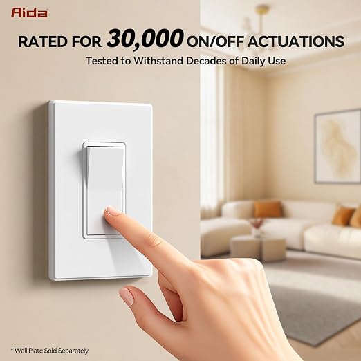 AIDA Matte White Single Pole Decorator Light Switch, 15Amp, 120/277V, Decorative Paddle Rocker Switch Replacement, Electrical Wall Switch,Residential/Commercial Grade, UL/CUL (20 Pack)