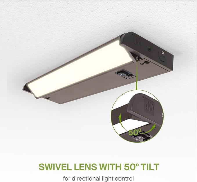 ASD Swivel LED Under Cabinet Lighting Plug in or Hardwired 12 Inch, Dimmable Under Cabinet Lights with High/Low/Off Switch, 3CCT 2700K-4000K, Linkable Under Counter Lights for Kitchen, Bronze, ETL