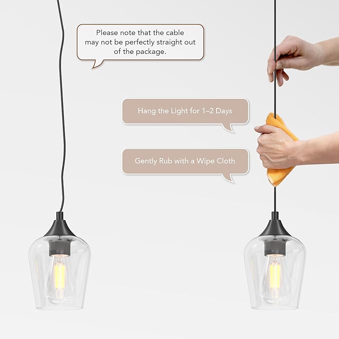 VONLUCE Pendant Light Kitchen Island, Matte Black Pendant Light Fixture with E26 Base & Adjustable Cable, Modern Pendant Lighting with Glass Shade for Living Room Bedroom Hallway