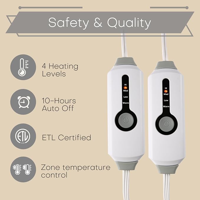 Electric Heated Blanket King Size 90"x100", Dual-Sided Coral Fleece & Sherpa Fabric, 4 Heat Settings & 10H Auto Off, Soft Warm for Home, Office, Bed, Couch, Machine Washable, Dual Control, White