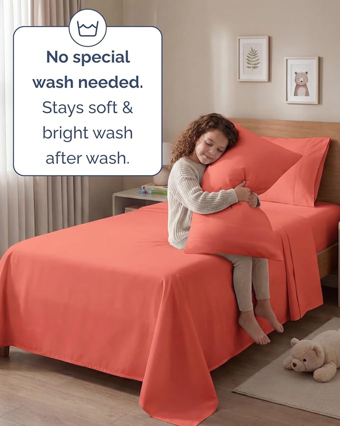 Twin 4 Piece Sheet Set - Comfy Breathable & Cooling - Ultra Soft Hotel Luxury Bedding Set with 8-16 Inch Deep Pockets - 1 Flat & 1 Fitted Sheet & 2 Pillowcases - Cozy, Wrinkle Free & Easy Care - Coral
