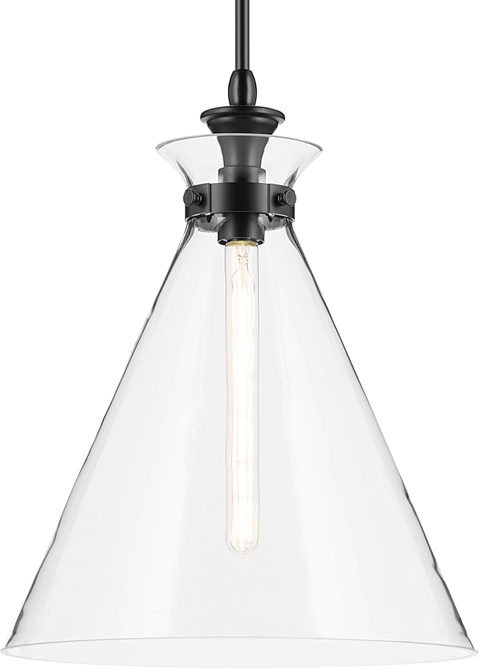 Kichler Laria 1-Light Pendant, Updated Traditional Light, Sloped Ceiling Compatible, for Kitchen with Clear Glass in Black (19.75" x 16"), 52775BKCLR