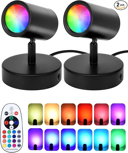RGBW Indoor Spotlight 10W LED Color Changing Spotlight with Remote, 120V Christmas Up Lights Accent Spot Light with Foot Switch for Plant Halloween Party Decor, 5FT Code, 2Pack