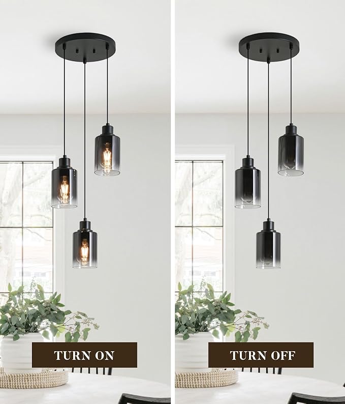 3-Light Black Pendant Lighting, Adjustable Modern Pendant Lights for Kitchen Island, Industrial Cluster Hanging Lights for Dining Table Hallway Bedroom Living Room
