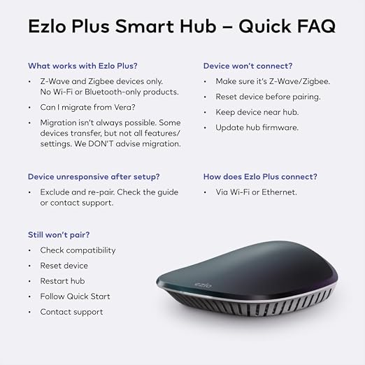 EzloPlus Smart Home Hub with Zigbee & Z-Wave. Works with Wi-Fi Devices Associated with Amazon Alexa Devices & Google Assistant to Control Smart Locks, Lights and Switches