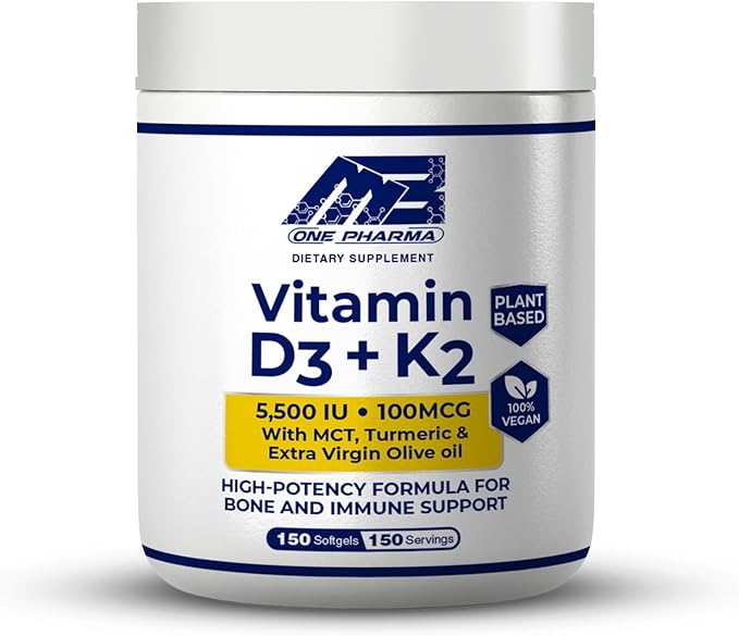 MB One Vegan D3 + K2 Supplement- with MCT Oil & Turmeric - Plant- Based Bone, Heart & Immune Support - 150 Softgels, Gluten Free, 5-Month Supply, Easy to Swallow